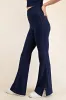 Navy Ribbed Split Flare Leggings sold by Pinkblush