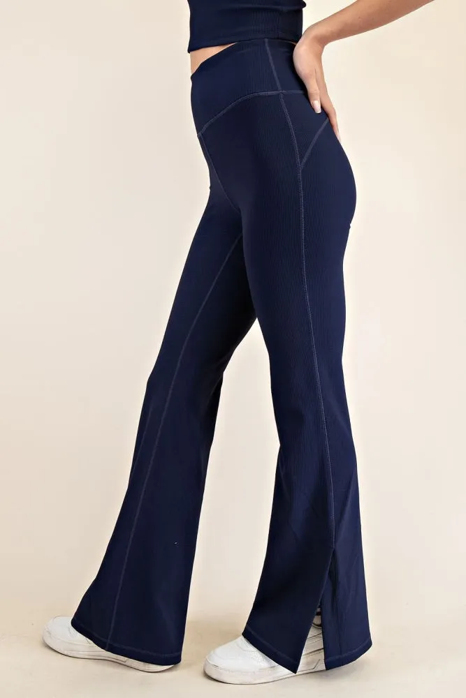 Navy Ribbed Split Flare Leggings sold by Pinkblush product image thumbnail 2