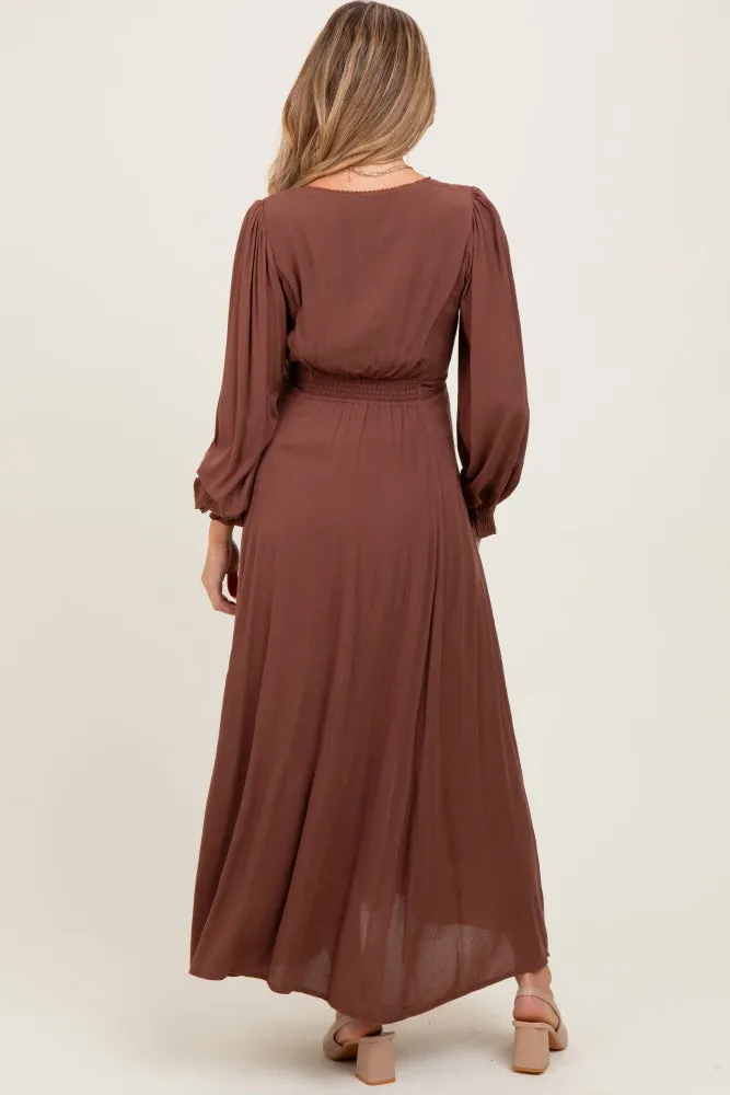 Brown Lace Detail Button Down Maternity Maxi Dress sold by Pinkblush product image thumbnail 4