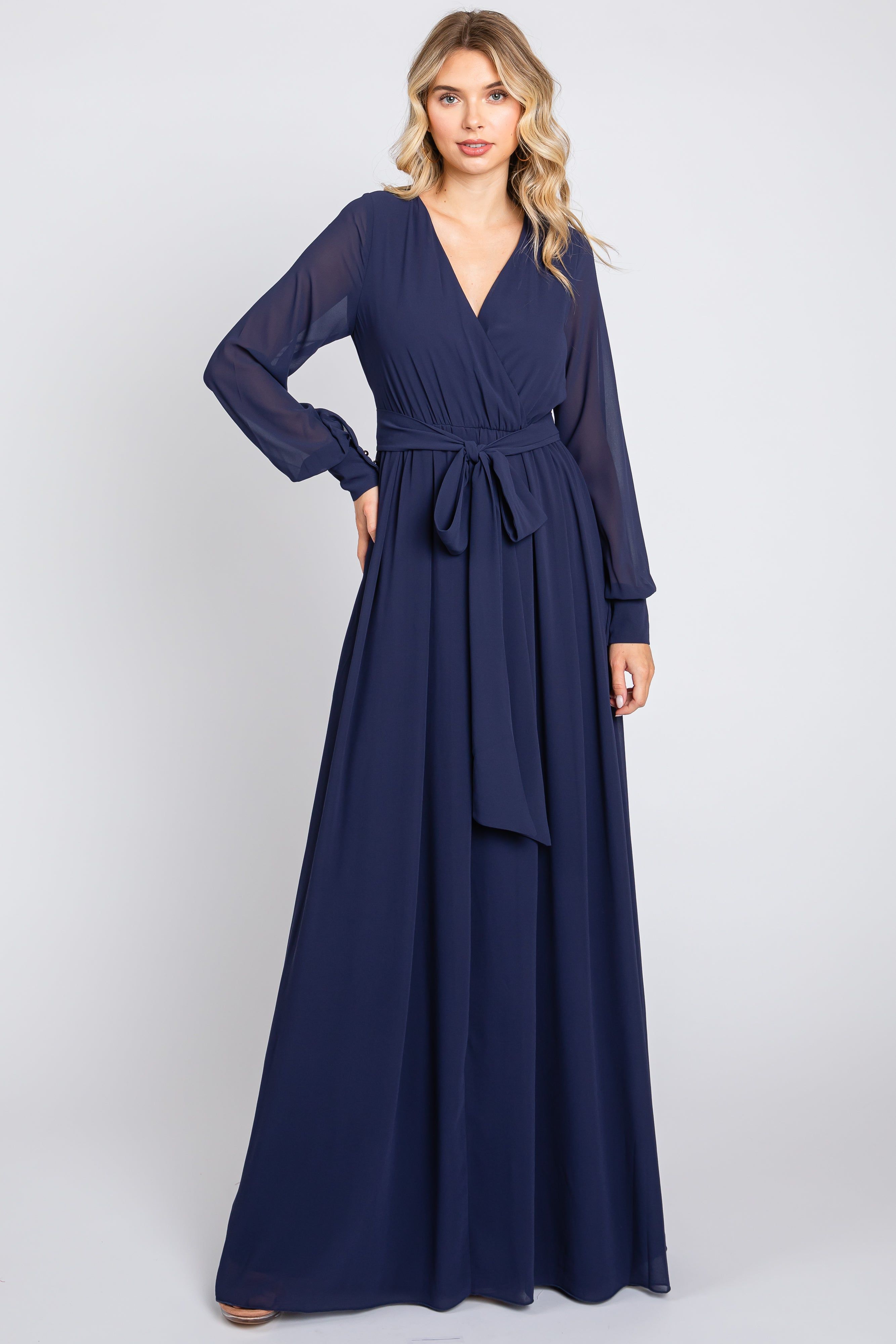 Navy Blue Chiffon Wrap Maternity Gown sold by Pinkblush product image thumbnail 5