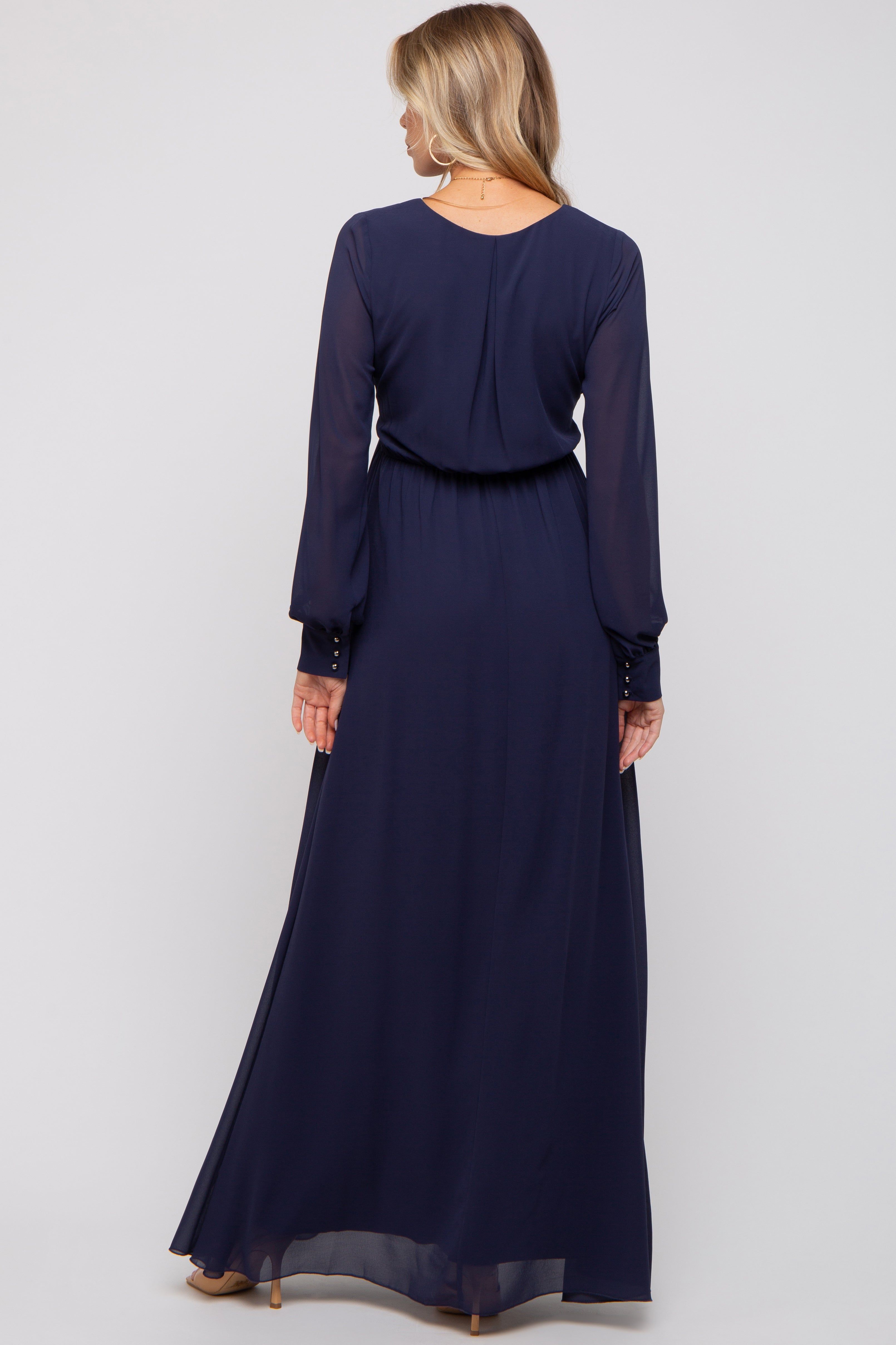 Navy Blue Chiffon Wrap Maternity Gown sold by Pinkblush product image thumbnail 2