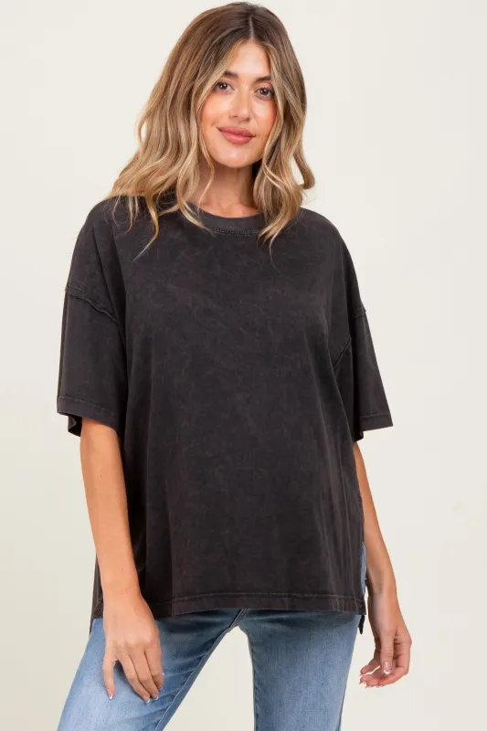 Black Washed Oversized Boxy Maternity Tee sold by Pinkblush