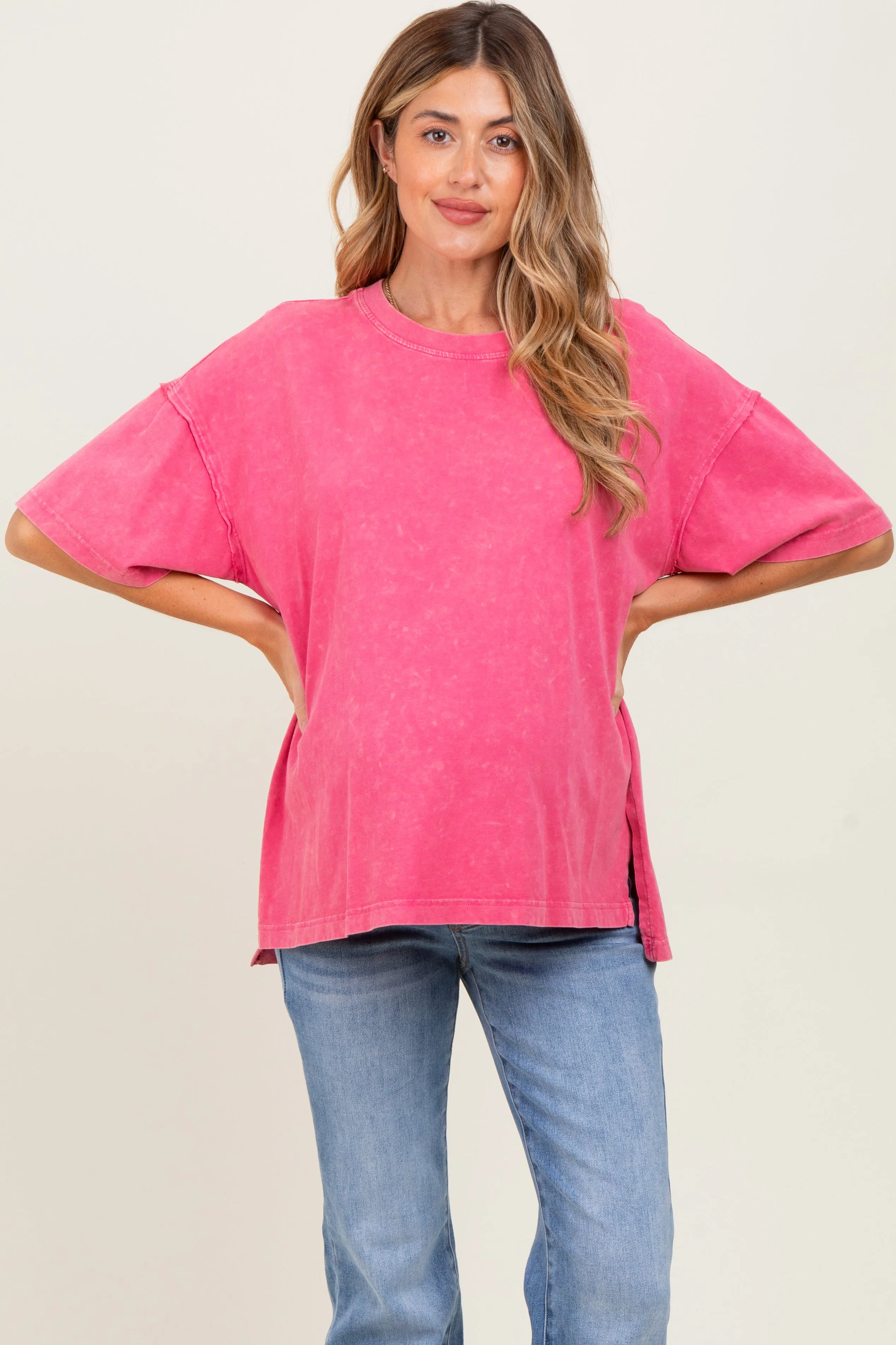 Fuchsia Washed Oversized Boxy Maternity Tee sold by Pinkblush product image thumbnail 2