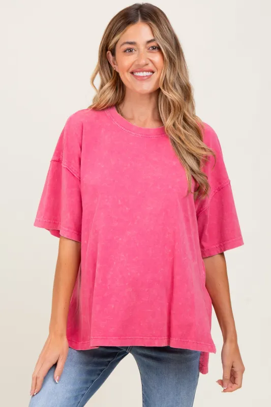Fuchsia Washed Oversized Boxy Maternity Tee sold by Pinkblush