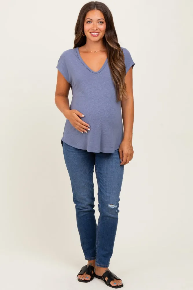 Light Navy V-Neck Maternity Top sold by Pinkblush product image thumbnail 2