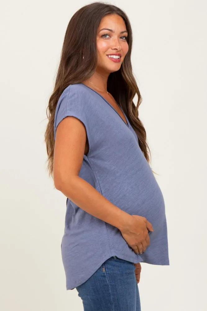 Light Navy V-Neck Maternity Top sold by Pinkblush product image thumbnail 3