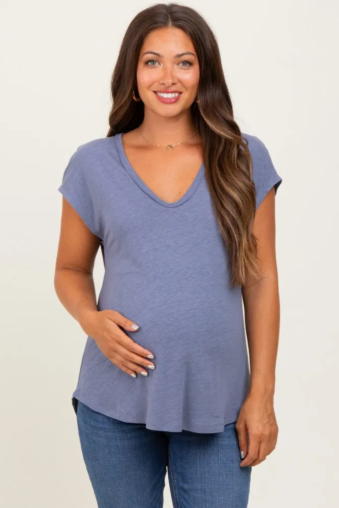 Light Navy V-Neck Maternity Top sold by Pinkblush