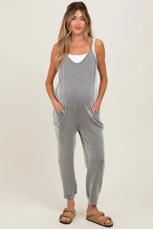 Charcoal Ribbed Sleeveless Maternity Jumpsuit sold by Pinkblush