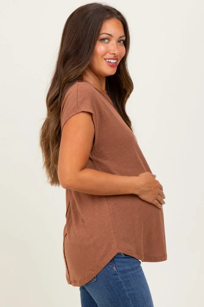 Dark Camel V-Neck Maternity Top sold by Pinkblush product image thumbnail 3