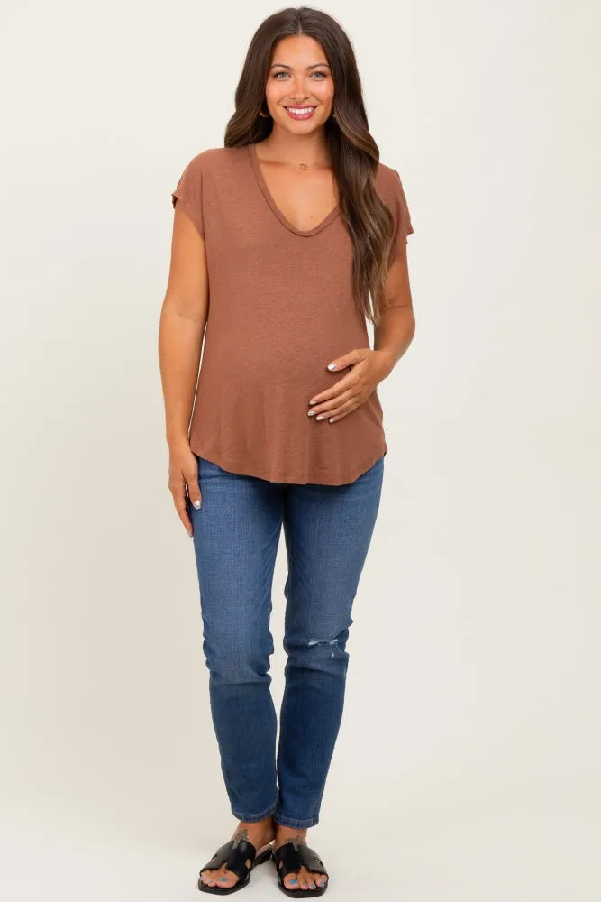 Dark Camel V-Neck Maternity Top sold by Pinkblush product image thumbnail 2