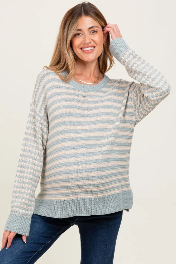 Light Olive Striped Dot Contrast Knit Maternity Sweater sold by Pinkblush