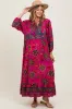 Magenta Floral Tassel Tie Long Sleeve Maternity Maxi Dress sold by Pinkblush