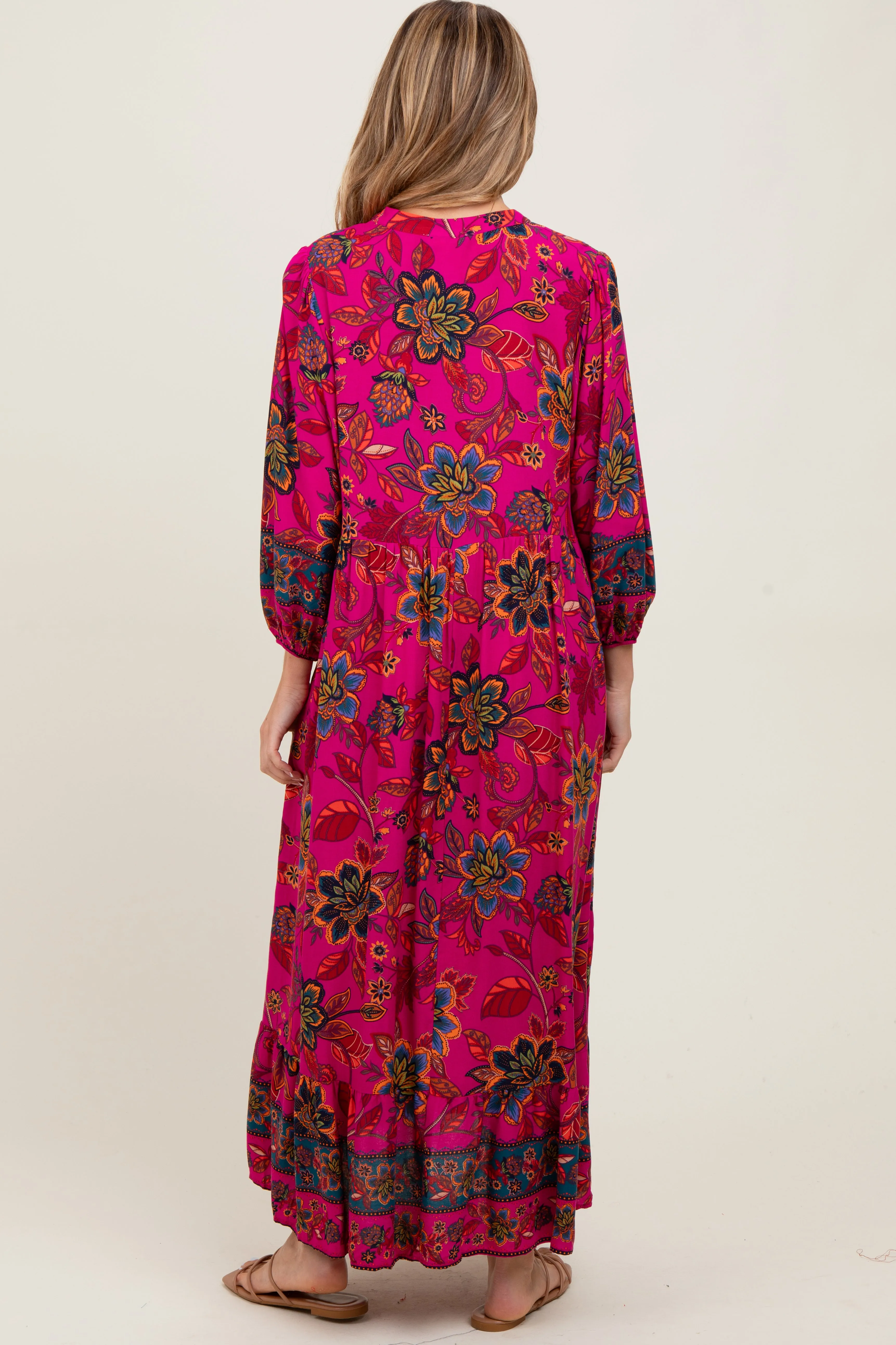 Magenta Floral Tassel Tie Long Sleeve Maternity Maxi Dress sold by Pinkblush product image thumbnail 3