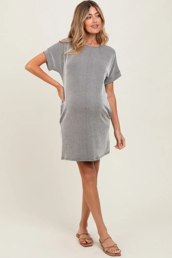 Charcoal Ribbed Short Sleeve T-Shirt Maternity Dress sold by Pinkblush product image thumbnail 3