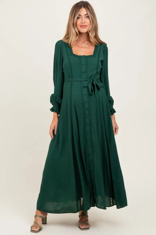 Forest Green Lace Detail Button Down Maternity Maxi Dress sold by Pinkblush