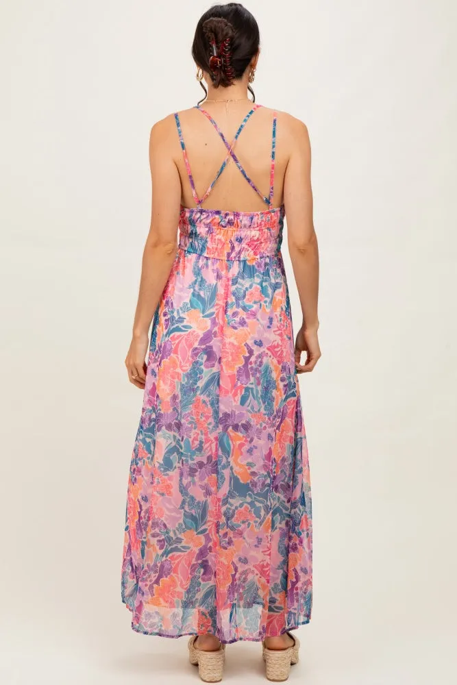 Coral Floral Strappy Back Maxi Dress sold by Pinkblush product image thumbnail 3