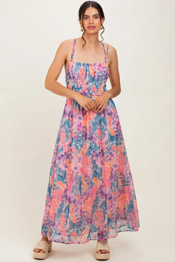 Coral Floral Strappy Back Maxi Dress sold by Pinkblush