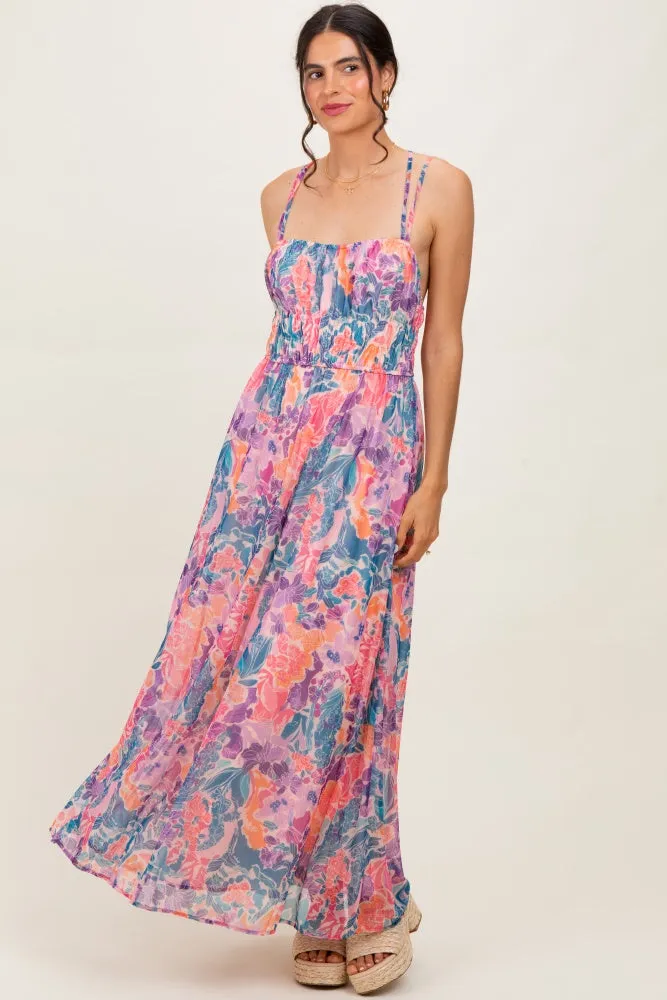 Coral Floral Strappy Back Maxi Dress sold by Pinkblush product image thumbnail 2