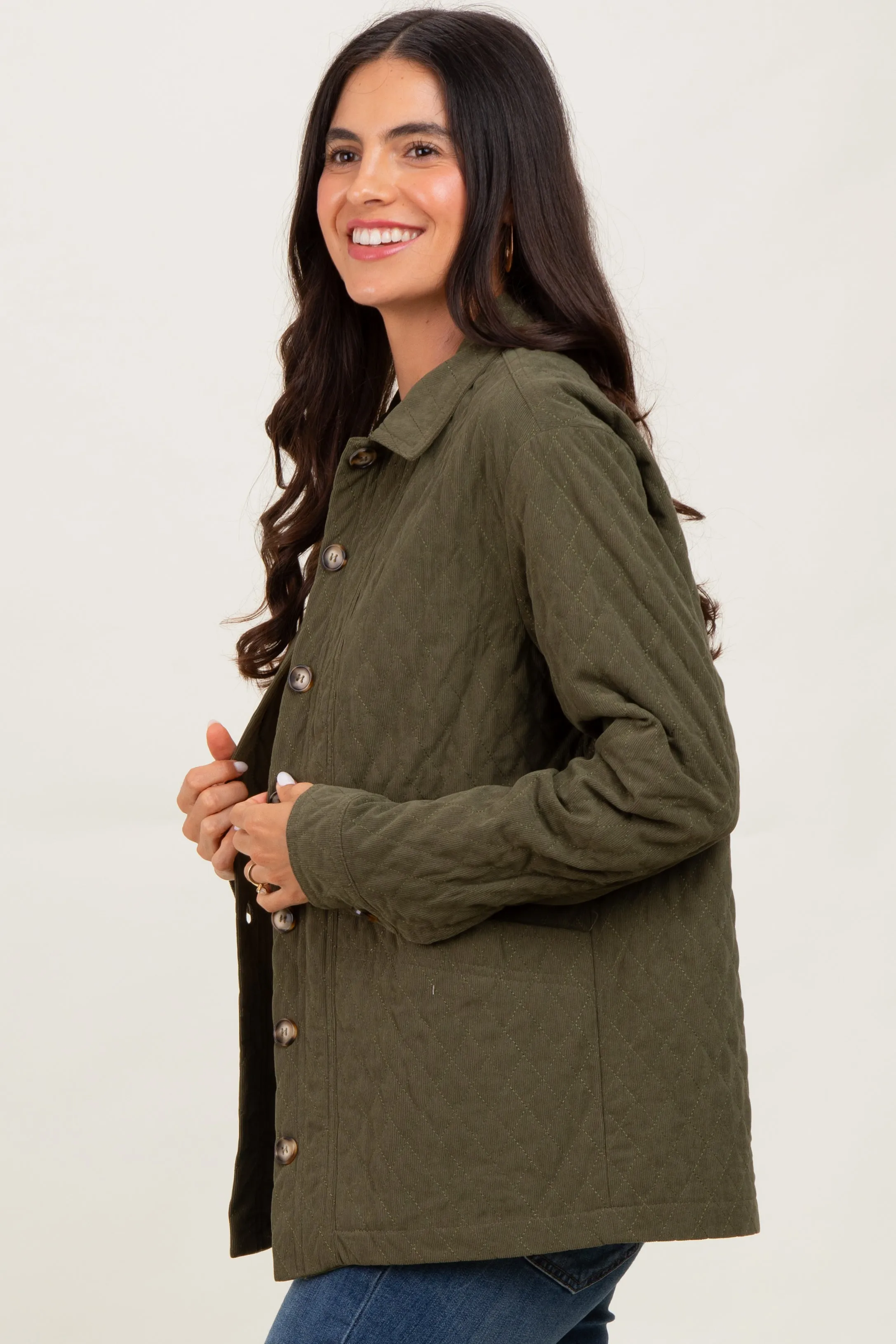 Olive Quilted Button Jacket sold by Pinkblush product image thumbnail 3