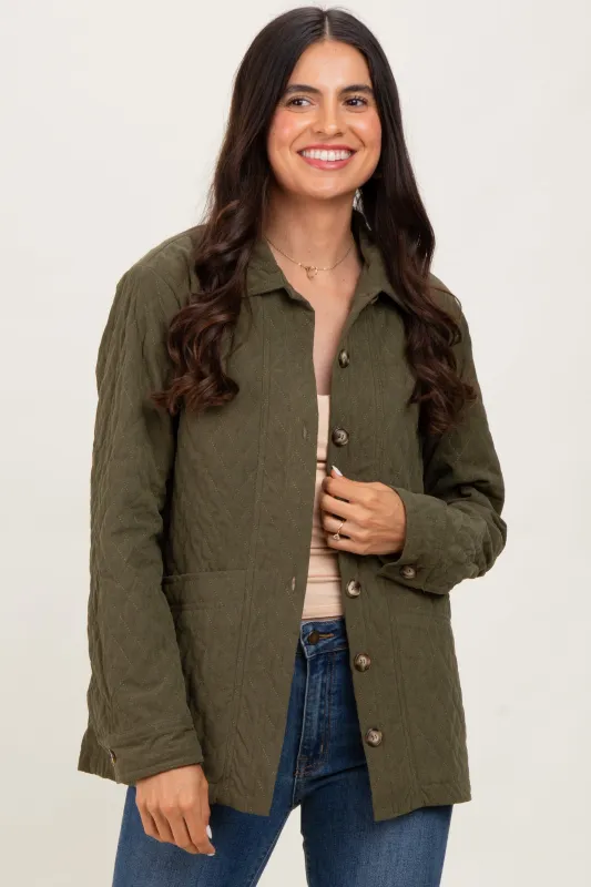Olive Quilted Button Jacket sold by Pinkblush