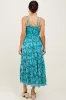 Teal Floral V-Neck Lace Trim Maxi Dress sold by Pinkblush
