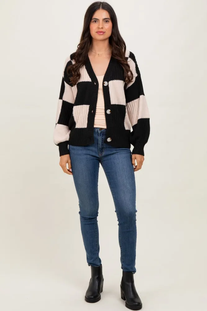 Black Checkered Rib Bubble Sleeve Button Cardigan sold by Pinkblush product image thumbnail 2