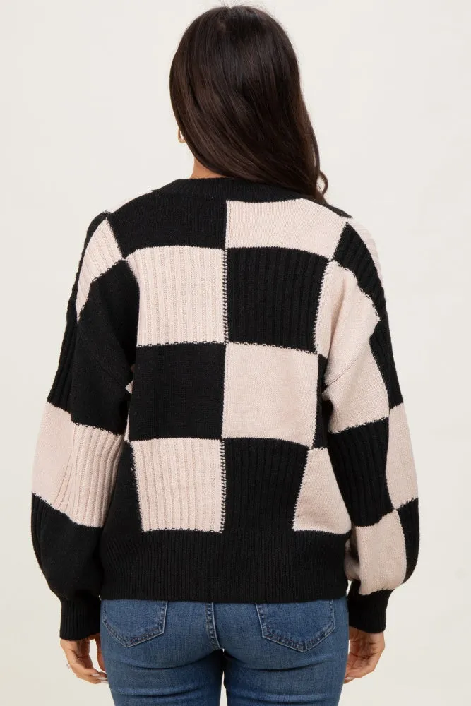 Black Checkered Rib Bubble Sleeve Button Cardigan sold by Pinkblush product image thumbnail 4
