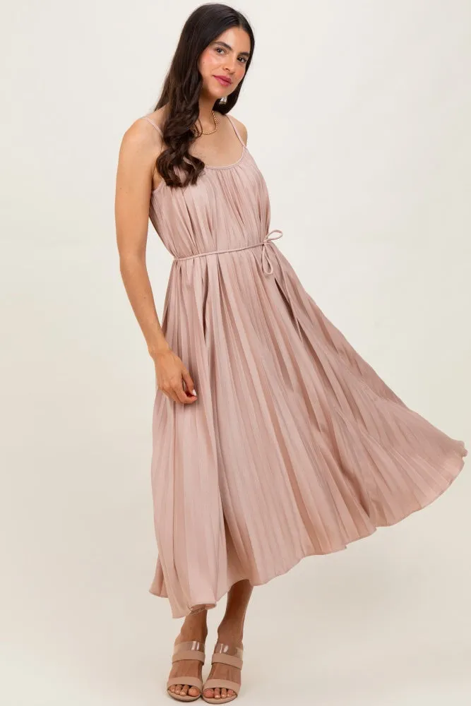 Mocha Pleated Sash Tie Midi Dress sold by Pinkblush product image thumbnail 2