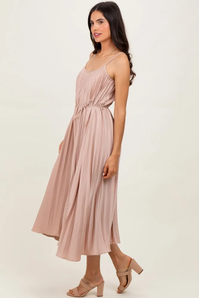Mocha Pleated Sash Tie Midi Dress sold by Pinkblush product image thumbnail 3