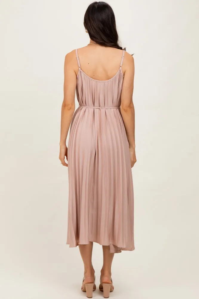 Mocha Pleated Sash Tie Midi Dress sold by Pinkblush product image thumbnail 4