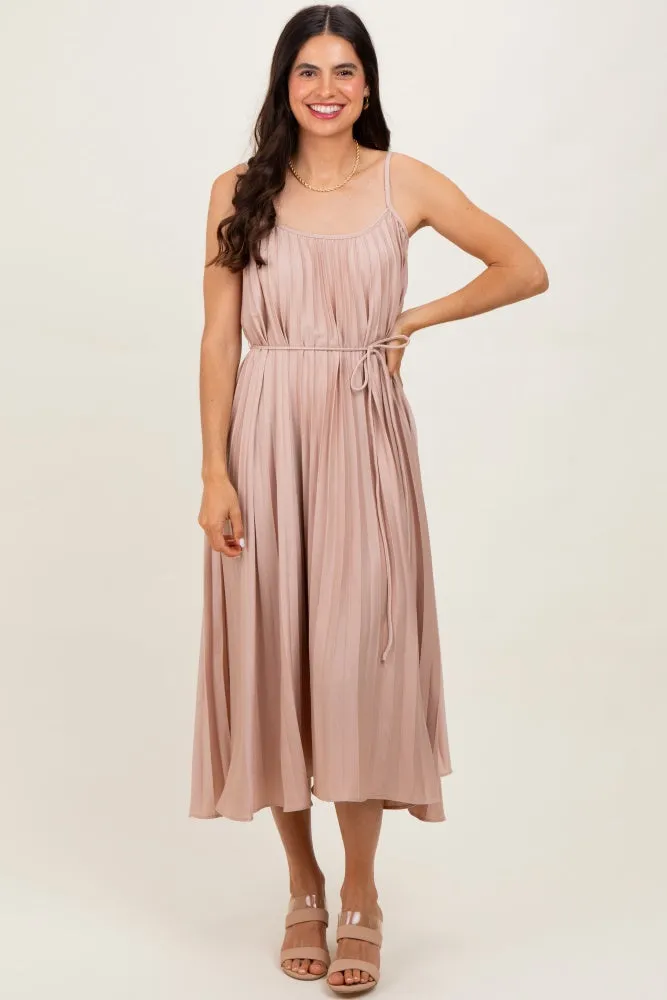 Mocha Pleated Sash Tie Midi Dress sold by Pinkblush
