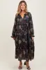 Black Floral Chiffon Ruffle Tiered Maternity Midi Dress sold by Pinkblush