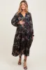 Black Floral Chiffon Ruffle Tiered Maternity Midi Dress sold by Pinkblush