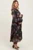 Black Floral Chiffon Ruffle Tiered Maternity Midi Dress sold by Pinkblush