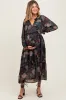 Black Floral Chiffon Ruffle Tiered Maternity Midi Dress sold by Pinkblush