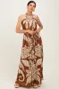 Camel Floral Halter Sleeveless Maxi Dress sold by Pinkblush