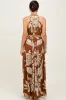 Camel Floral Halter Sleeveless Maxi Dress sold by Pinkblush