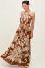 Camel Floral Halter Sleeveless Maxi Dress sold by Pinkblush