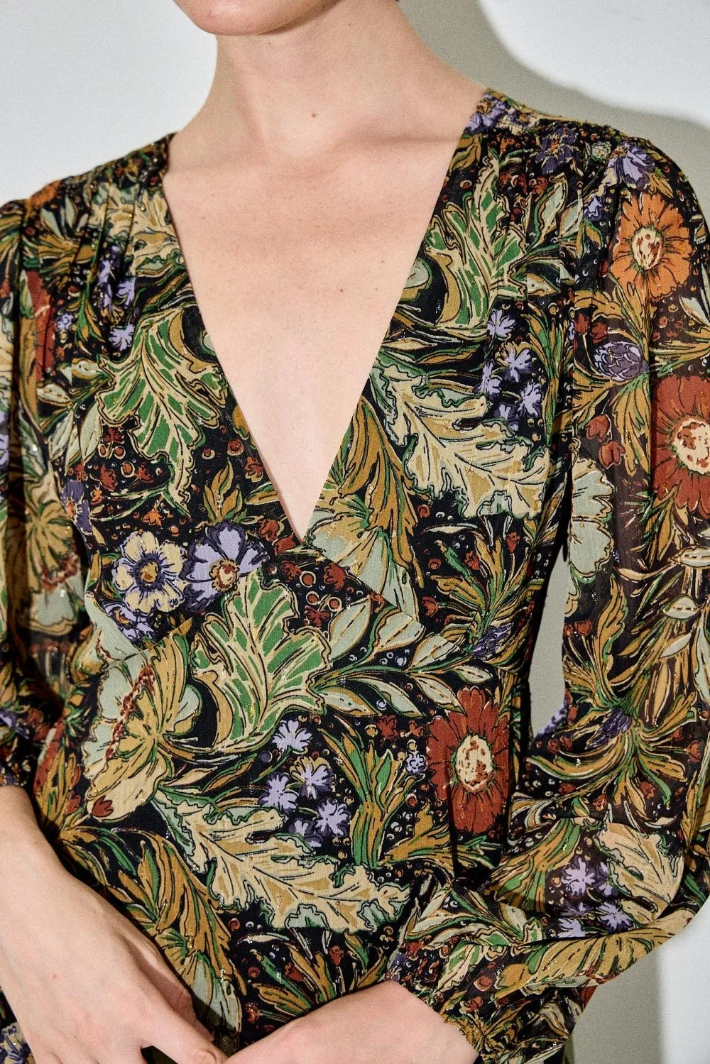 Black Floral Chiffon V-Neck Long Sleeve Maxi Dress sold by Pinkblush product image thumbnail 4