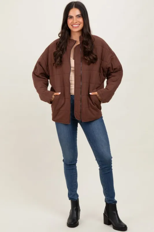 Brown Quilted Oversized Jacket sold by Pinkblush