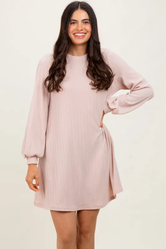 Light Pink Ribbed Mock Neck Bubble Sleeve Dress sold by Pinkblush
