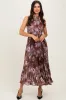 Brown Floral Pleated Halter Midi Dress sold by Pinkblush
