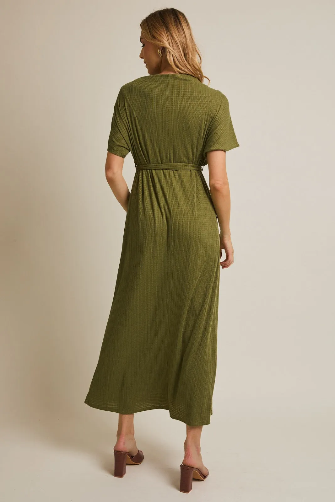 Olive Plaid Draped Neckline Sash Tie Maxi Dress sold by Pinkblush product image thumbnail 4