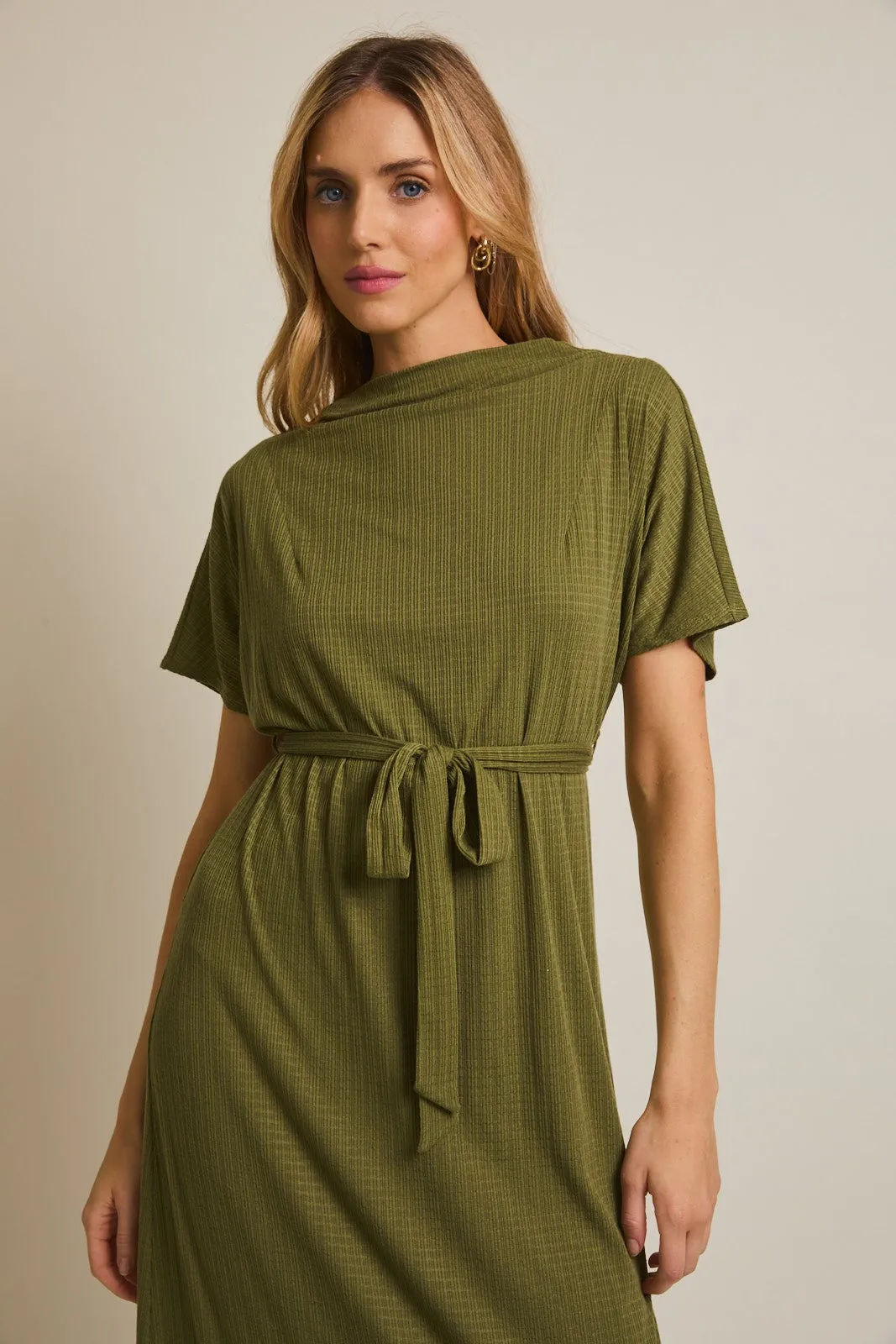 Olive Plaid Draped Neckline Sash Tie Maxi Dress sold by Pinkblush product image thumbnail 5