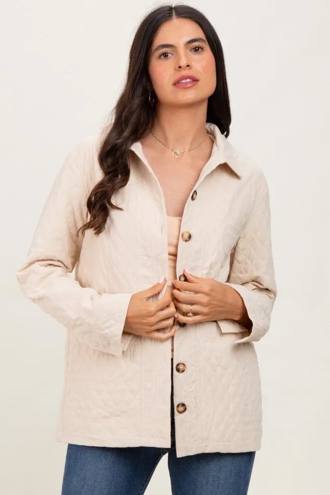 Cream Quilted Button Jacket sold by Pinkblush