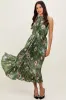 Olive Floral Pleated Halter Midi Dress sold by Pinkblush