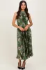 Olive Floral Pleated Halter Midi Dress sold by Pinkblush