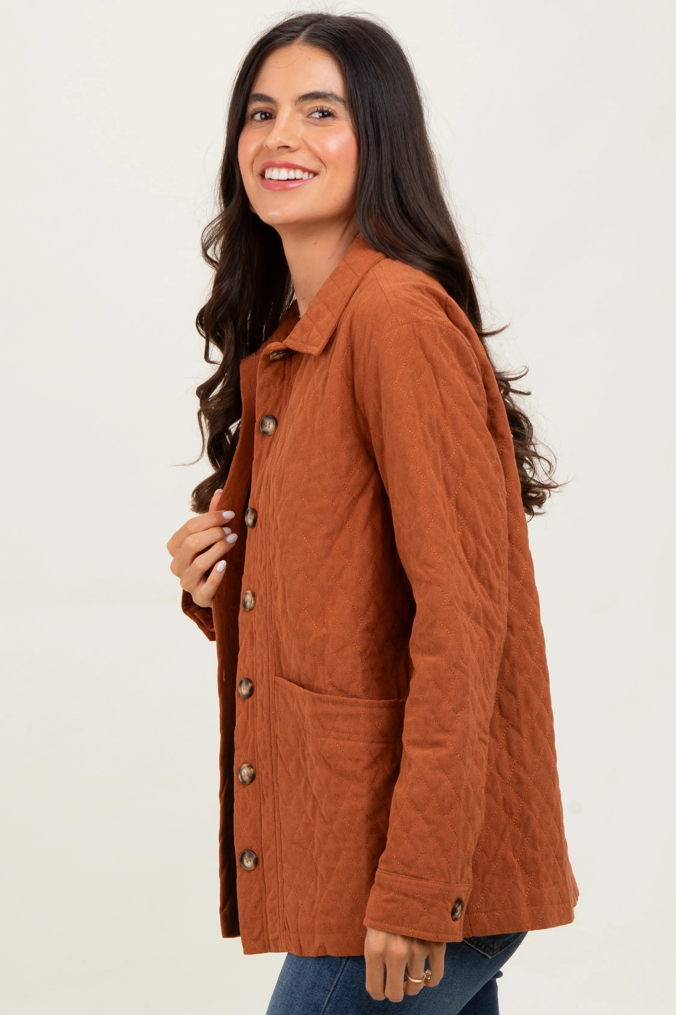Rust Quilted Button Jacket sold by Pinkblush product image thumbnail 3