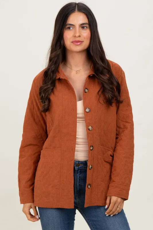 Rust Quilted Button Jacket sold by Pinkblush