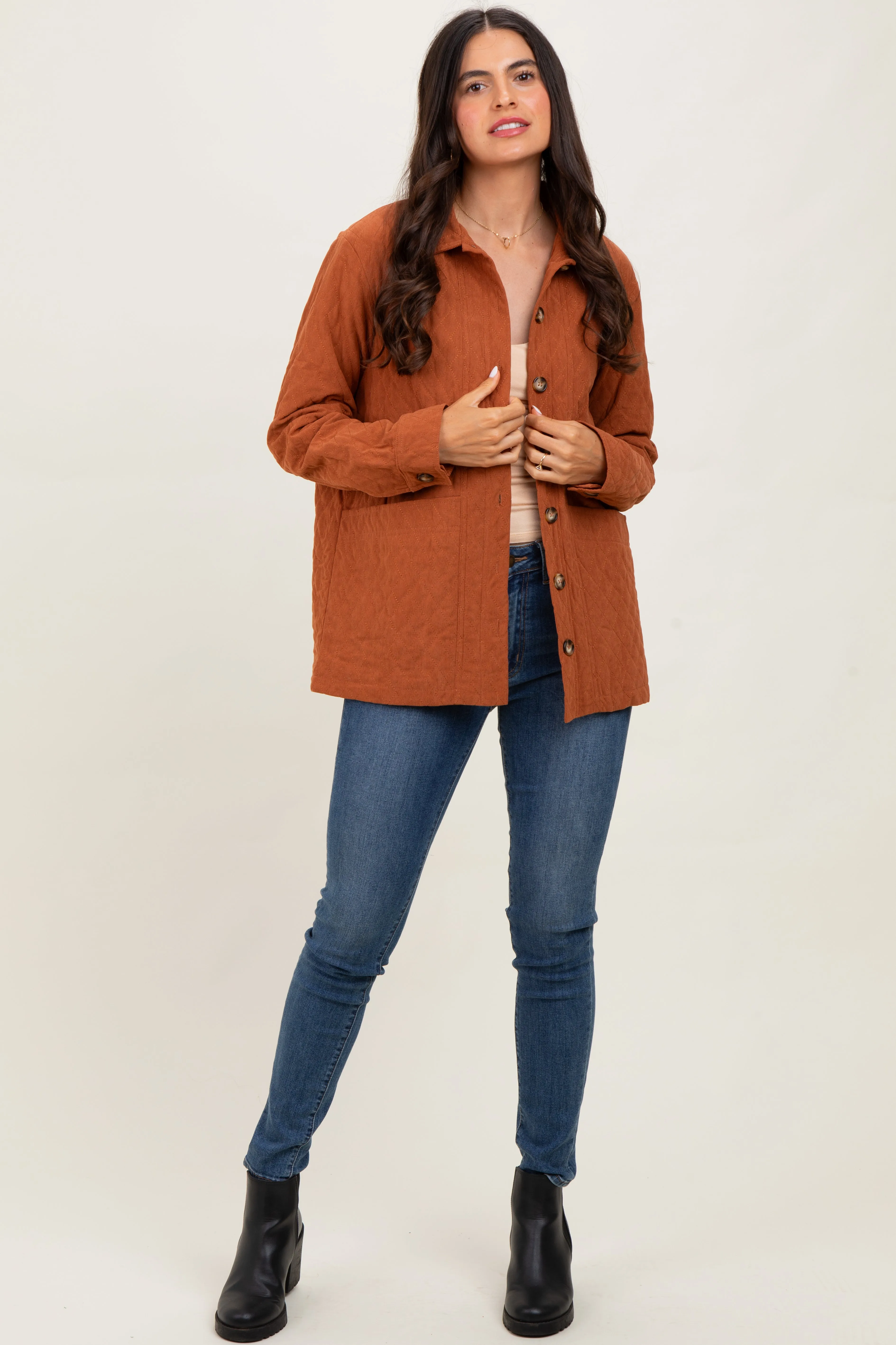 Rust Quilted Button Jacket sold by Pinkblush product image thumbnail 2